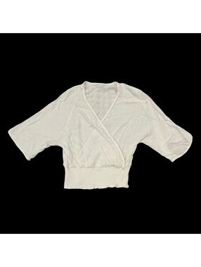 Becool DailyLook Womens L White Wrap Blouse Dolman Sleeve Smocked Waist RayonNWT